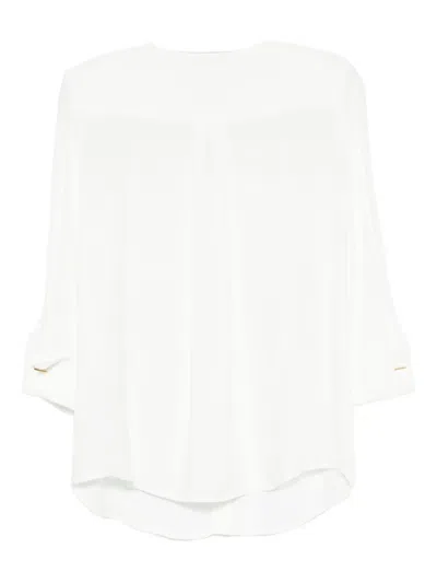 Elisabetta Franchi Three-quarter Sleeve White Shirt With Flap Pockets In White