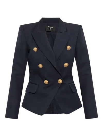 Balmain Structured Double-breasted Blazer Peak Lapels In Blue