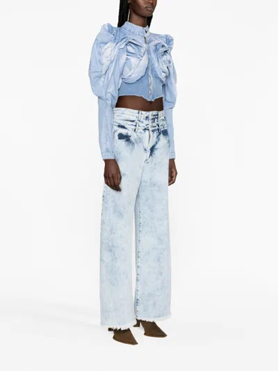 Masha Popova Blue Scrapyard Draped Denim Bomber Jacket In Blue