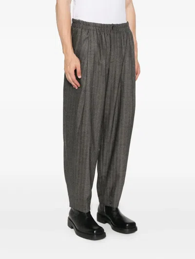 Giorgio Armani Chevron Virgin-wool And Cashmere Single-pleat Trousers In Gray