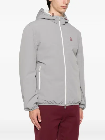 Brunello Cucinelli Nylon Jacket With Hood And Pockets In Gray