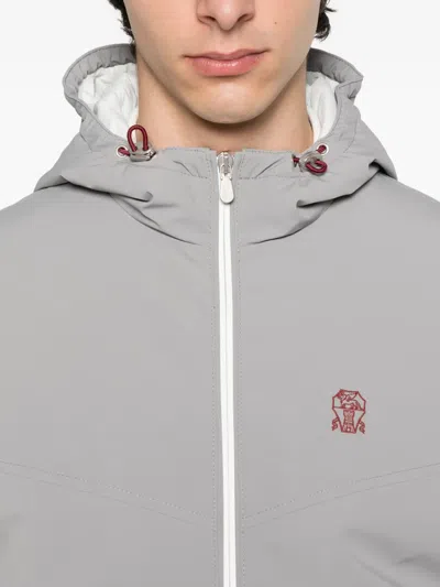 Brunello Cucinelli Nylon Jacket With Hood And Pockets In Gray