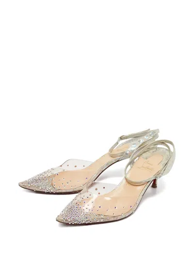 Pre-owned Christian Louboutin 60mm Crystal-embellished Pumps In White