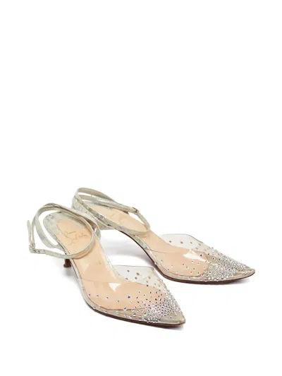 Pre-owned Christian Louboutin 60mm Crystal-embellished Pumps In White