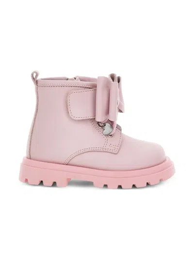 Monnalisa Bow-detail Ankle Boots In Pink