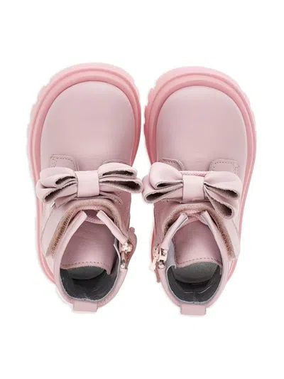 Monnalisa Bow-detail Ankle Boots In Pink