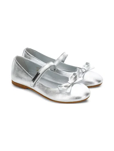 Monnalisa Metallic-leather Ballet Flats In Silver