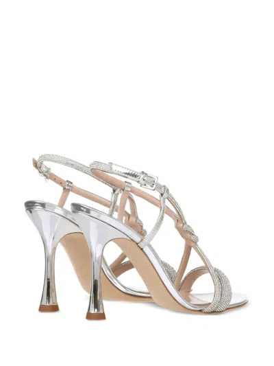 Ninalilou Silver Leather Sandals With Delicate Embellishments In White