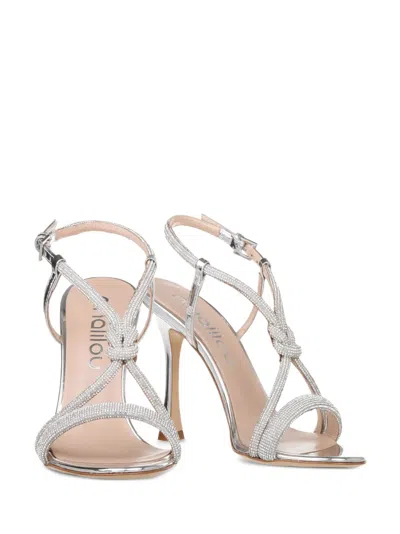Ninalilou Silver Leather Sandals With Delicate Embellishments In White