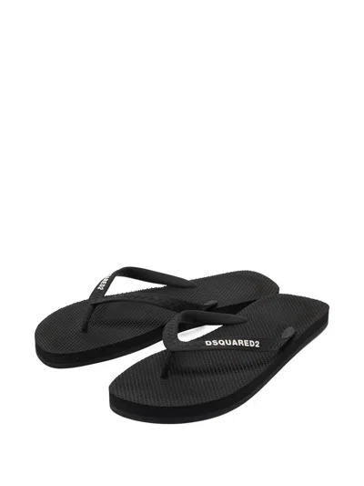 Pre-owned Dsquared2 2024 Logo-rubberised Flip Flops In Black