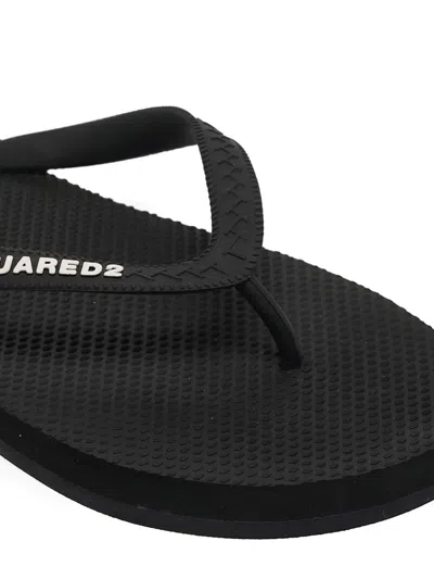 Pre-owned Dsquared2 2024 Logo-rubberised Flip Flops In Black
