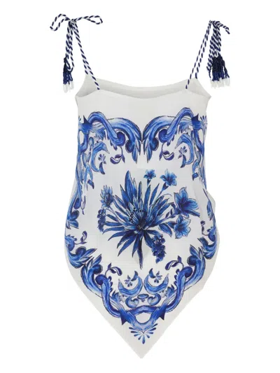 Farm Rio Tile-print Tasseled Blouse
