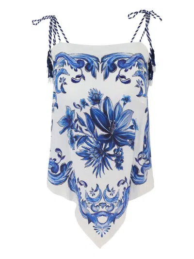 Farm Rio Tile-print Tasseled Blouse