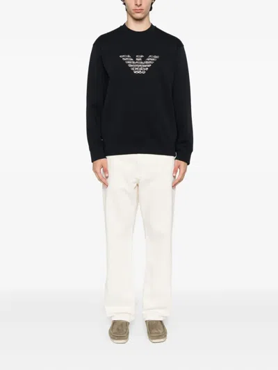 Emporio Armani Asv Double-jersey Sweatshirt With Oversized Embroidery In Black