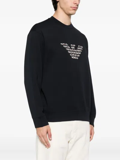 Emporio Armani Asv Double-jersey Sweatshirt With Oversized Embroidery In Black