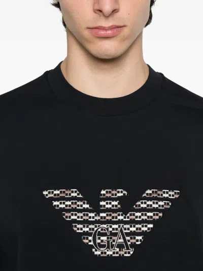 Emporio Armani Asv Double-jersey Sweatshirt With Oversized Embroidery In Black