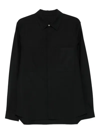 Rick Owens Classic Collar Black Shirt With Dual Front Pockets In Black