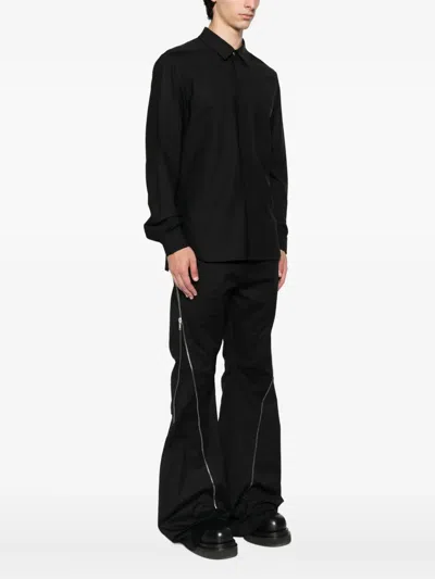 Rick Owens Classic Collar Black Shirt With Dual Front Pockets In Black
