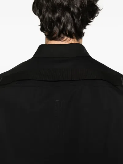 Rick Owens Classic Collar Black Shirt With Dual Front Pockets In Black