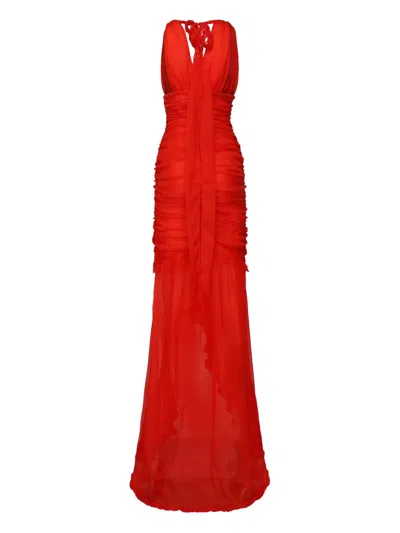 For Love & Lemons Kayta Ruffled-trim Maxi Dress In Red
