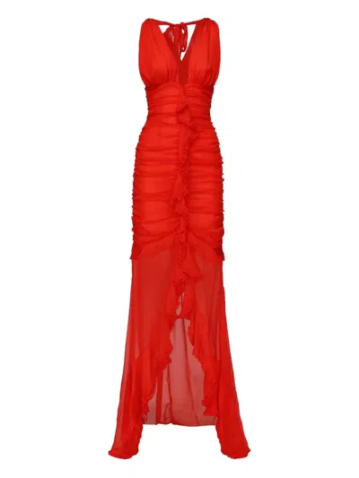 For Love & Lemons Kayta Ruffled-trim Maxi Dress In Red