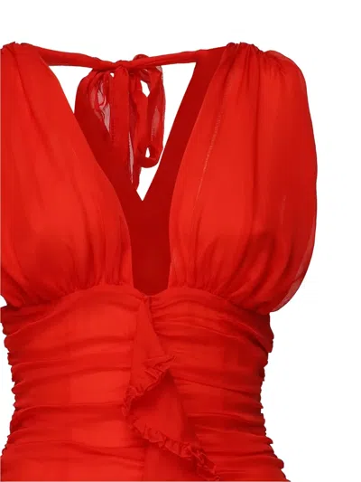 For Love & Lemons Kayta Ruffled-trim Maxi Dress In Red
