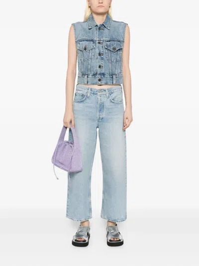 Agolde Arc Mid Rise Crop Wide Jeans In Orten In Blue