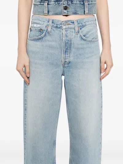 Agolde Arc Mid Rise Crop Wide Jeans In Orten In Blue