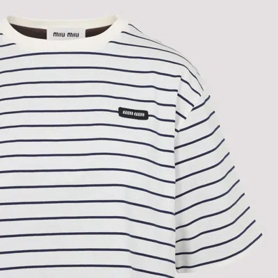 Miu Miu Striped Cotton T-shirt In White