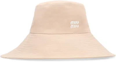 Miu Miu Women Beige Cotton Bucket Hat
