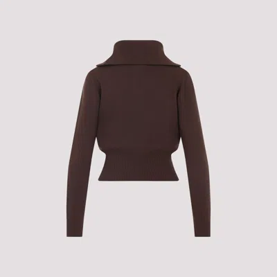 Miu Miu Logo Intarsia Half-zip Sweater In Brown
