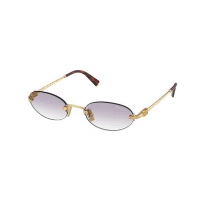 Miu Miu Logo Metal Oval Sunglasses In Gold