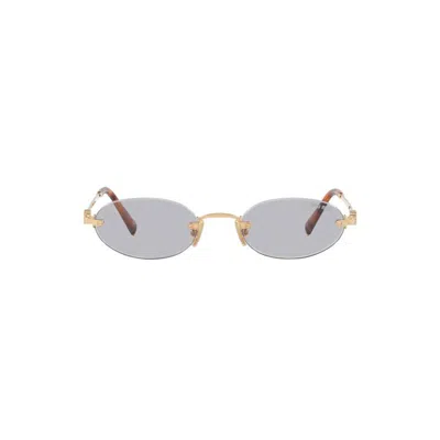 Miu Miu Logo Metal Oval Sunglasses In Gold