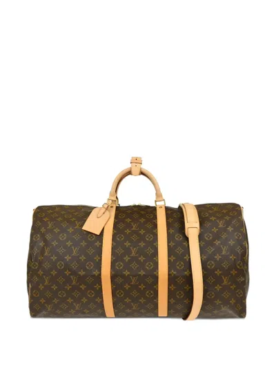 Pre-owned Louis Vuitton 2000 Monogram Keepall Bandouliere 60 Duffle Bag In Brown