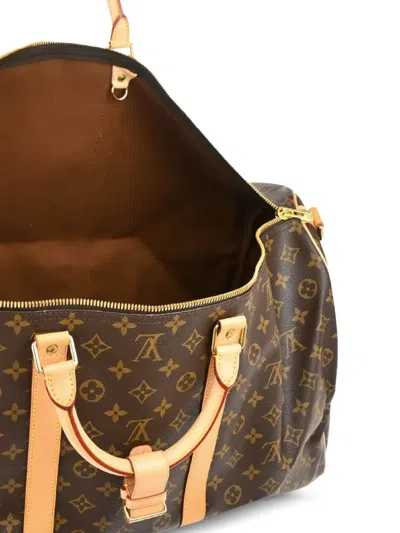 Pre-owned Louis Vuitton 2000 Monogram Keepall Bandouliere 60 Duffle Bag In Brown