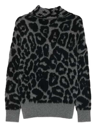 Stella Mccartney Leopard-print Wool/alpaca Blend Turtleneck Sweater In Black