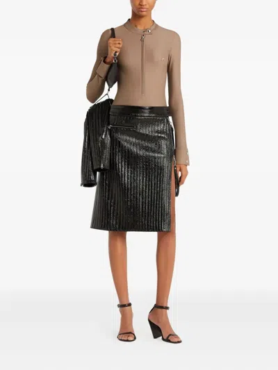 Courrèges Zip-front Long-sleeve Bodysuit In Brown