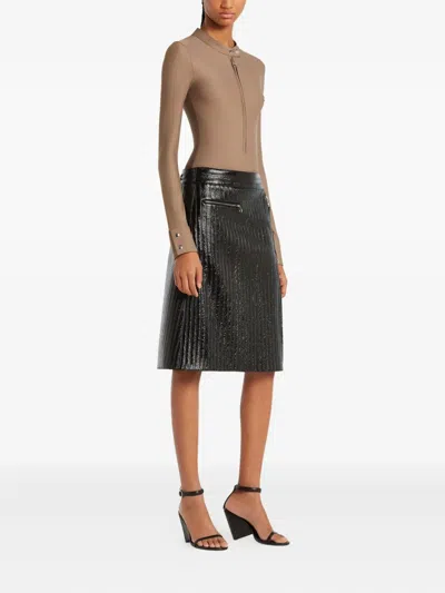 Courrèges Zip-front Long-sleeve Bodysuit In Brown