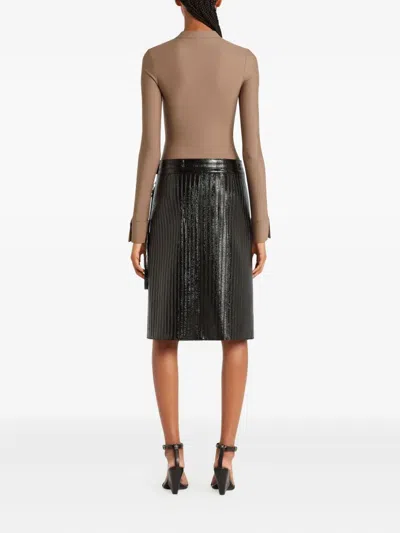 Courrèges Zip-front Long-sleeve Bodysuit In Brown