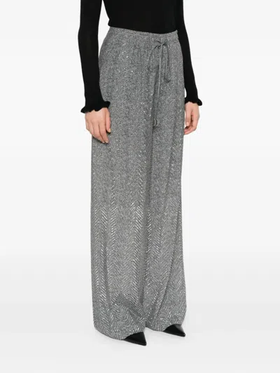 Ermanno Scervino Herringbone Sequin Trousers In Gray