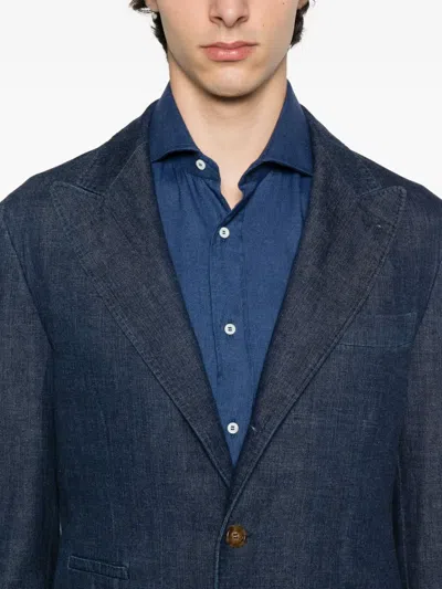 Brunello Cucinelli Single-breasted Cotton Denim Jacket With Patch Pockets In Blue