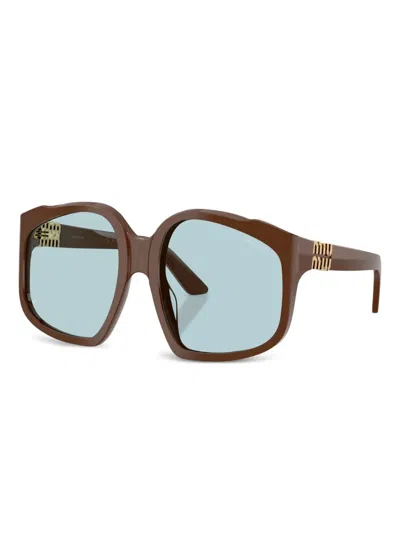 Miu Miu Mua07s Geometric-frame Sunglasses In Brown