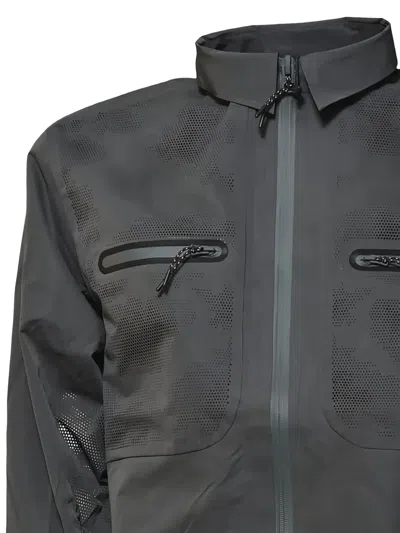 穿孔细节正面拉链衬衫式夹克