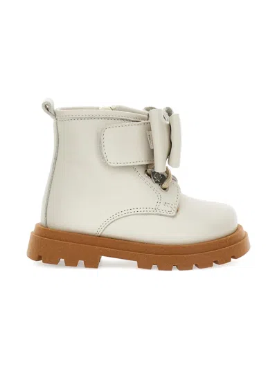Monnalisa Bow-detail Ankle Boots In White