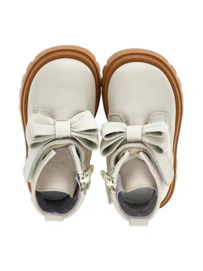 Monnalisa Bow-detail Ankle Boots In White