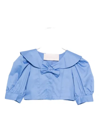 Miss Blumarine Rounded Collar Bow Blouse In Blue