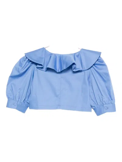 Miss Blumarine Rounded Collar Bow Blouse In Blue