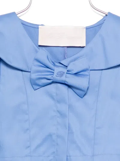 Miss Blumarine Rounded Collar Bow Blouse In Blue