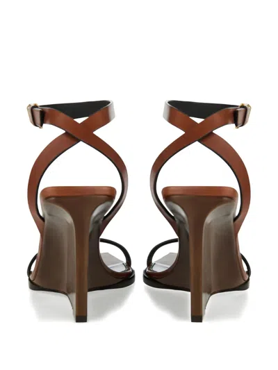 Saint Laurent 90mm May Leather Ankle-strap Wedge Sandals In Multi