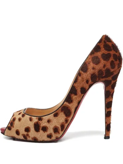 Pre-owned Christian Louboutin 120mm Very Prive Leopard-print Pumps In Neutral